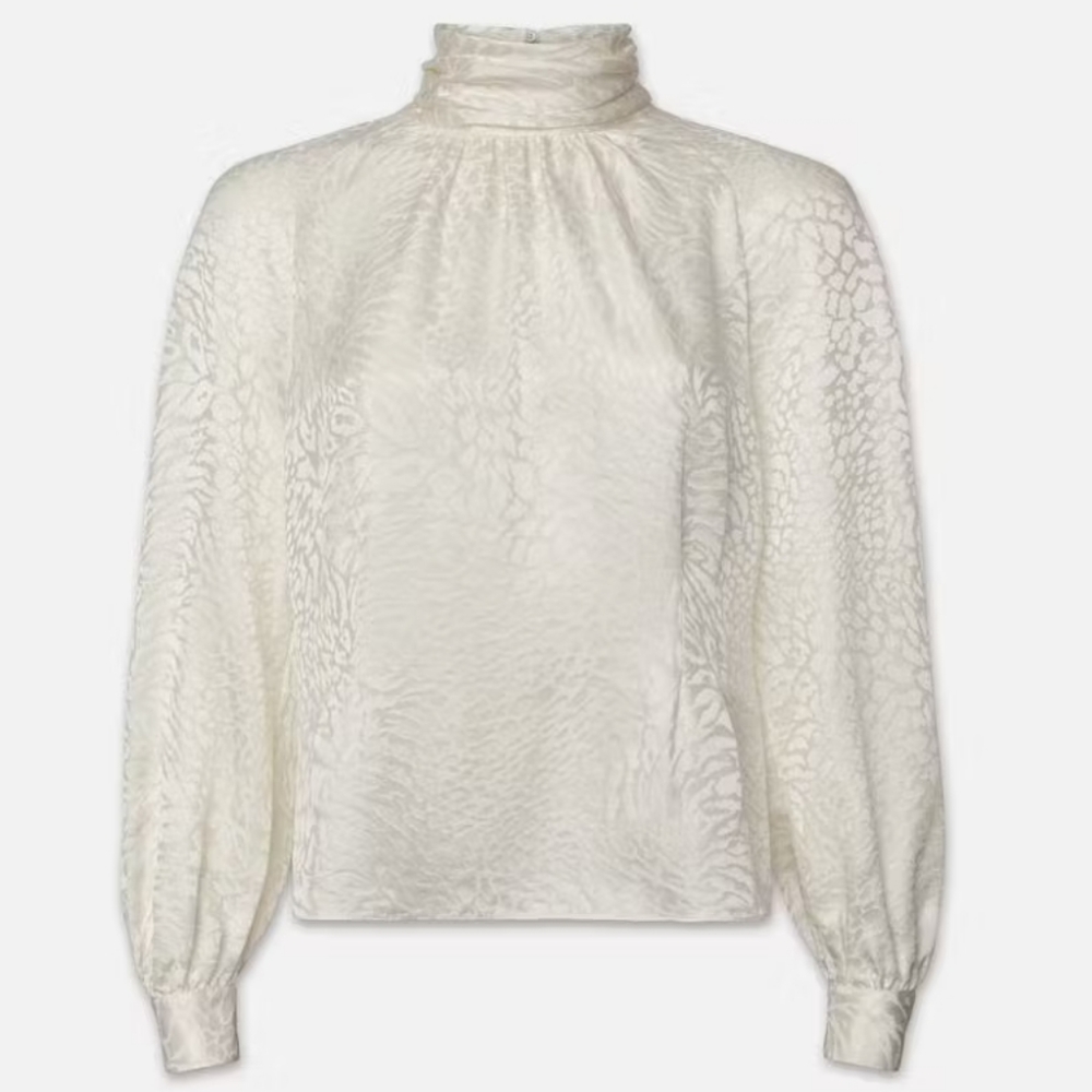 NWT. FRAME Mock Neck Foldover Blouse in Off White. Size XS